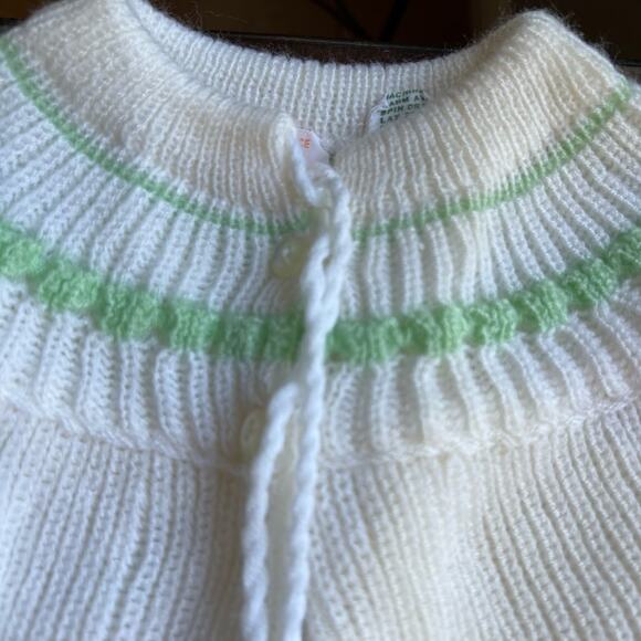 Vintage The Emporium Sweater Cardigan 12 mon white green cardigan Medium - Picture 3 of 11